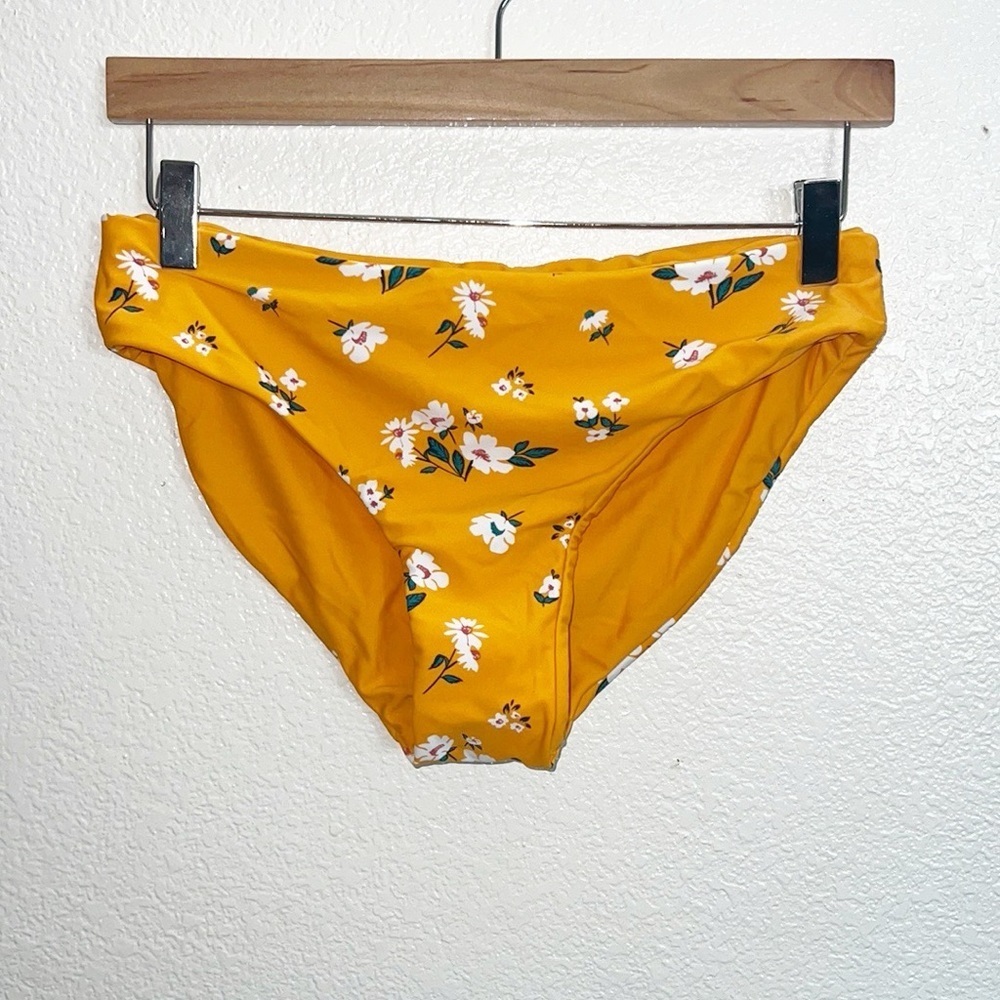Coral Reef Yellow Floral Fuller Coverage Mid To Low Rise Bikini Bottoms